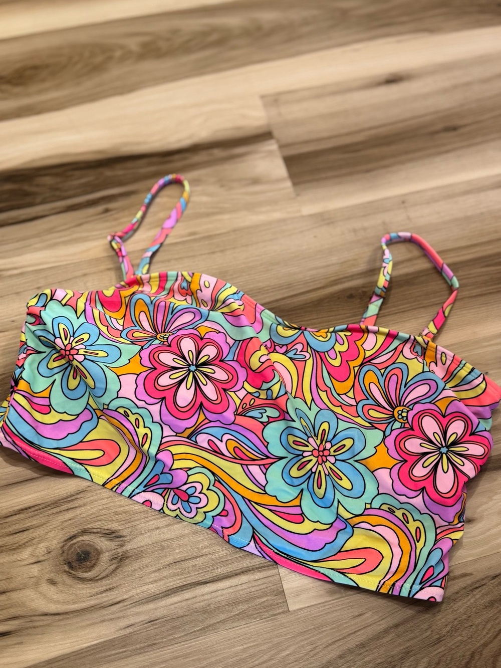 No Boundaries Retro Floral Bikini Top - Pink, Blue, Yellow NWOT XL Womens Junior